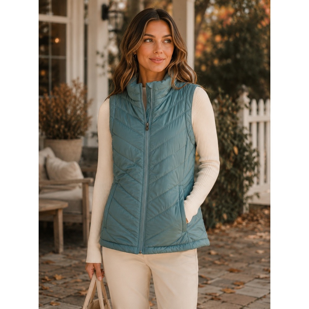 Columbia Puffer Vest Womens Large Blue Omni-Heat Winter Gorpcore